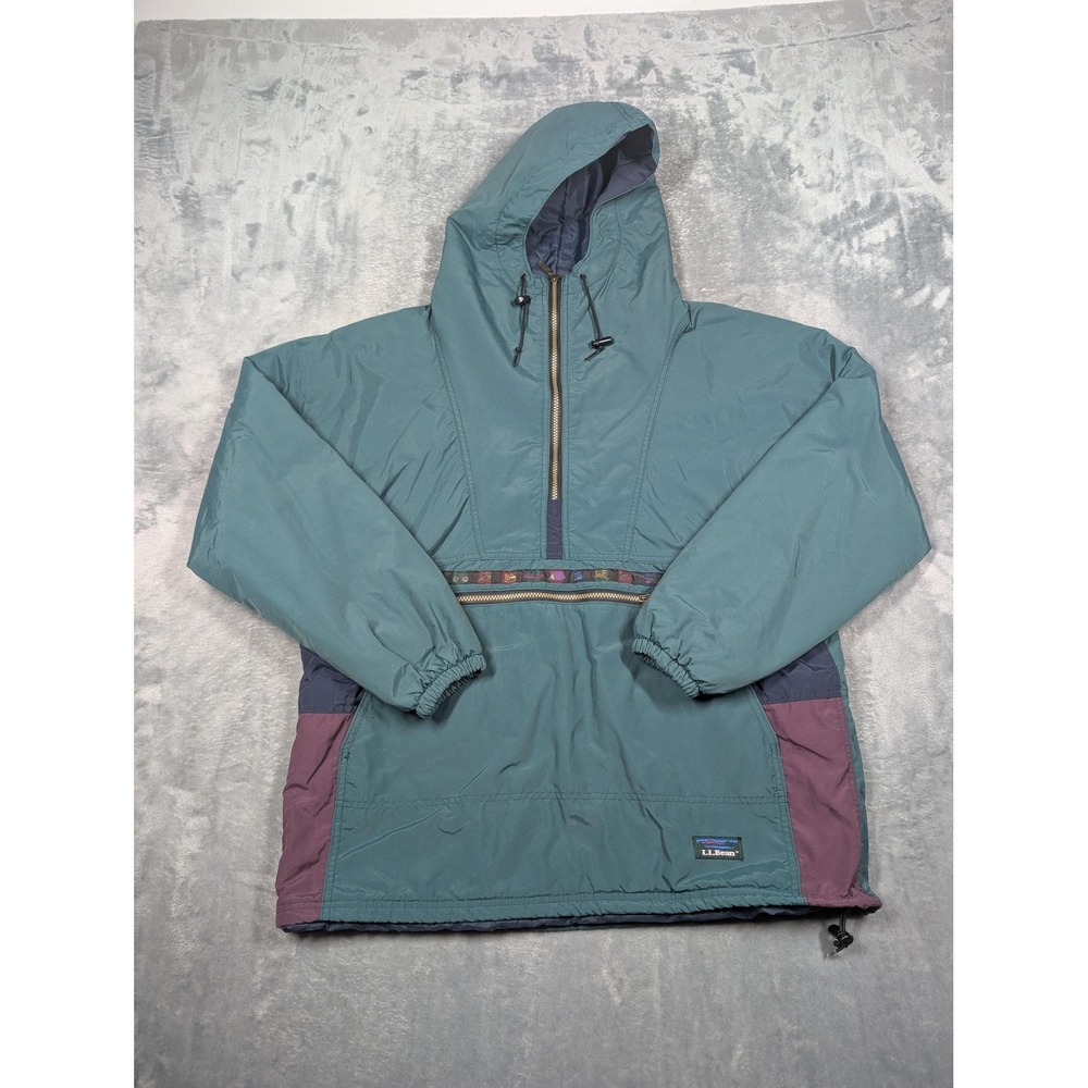 Vintage L.L.Bean Anorak Jacket Mens Medium Green Purple Hooded Thinsulate 90s